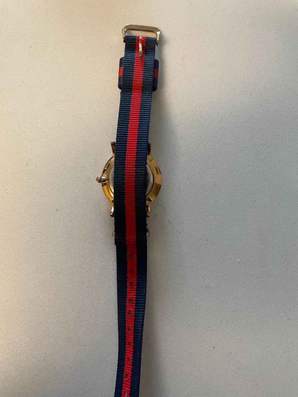 Burei Men’s Watch 41mm Rose Gold Tone Case Blue/Red NATO Band White Dial A15